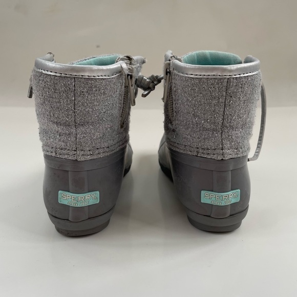 Sperry Top-Sider Kids Glitter Grey Gray Silver Saltwater Duck Boots Size 10 - Picture 6 of 8